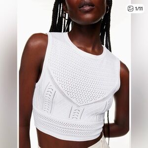 Aritzia Babaton White Sleeveless Knit Crop Top